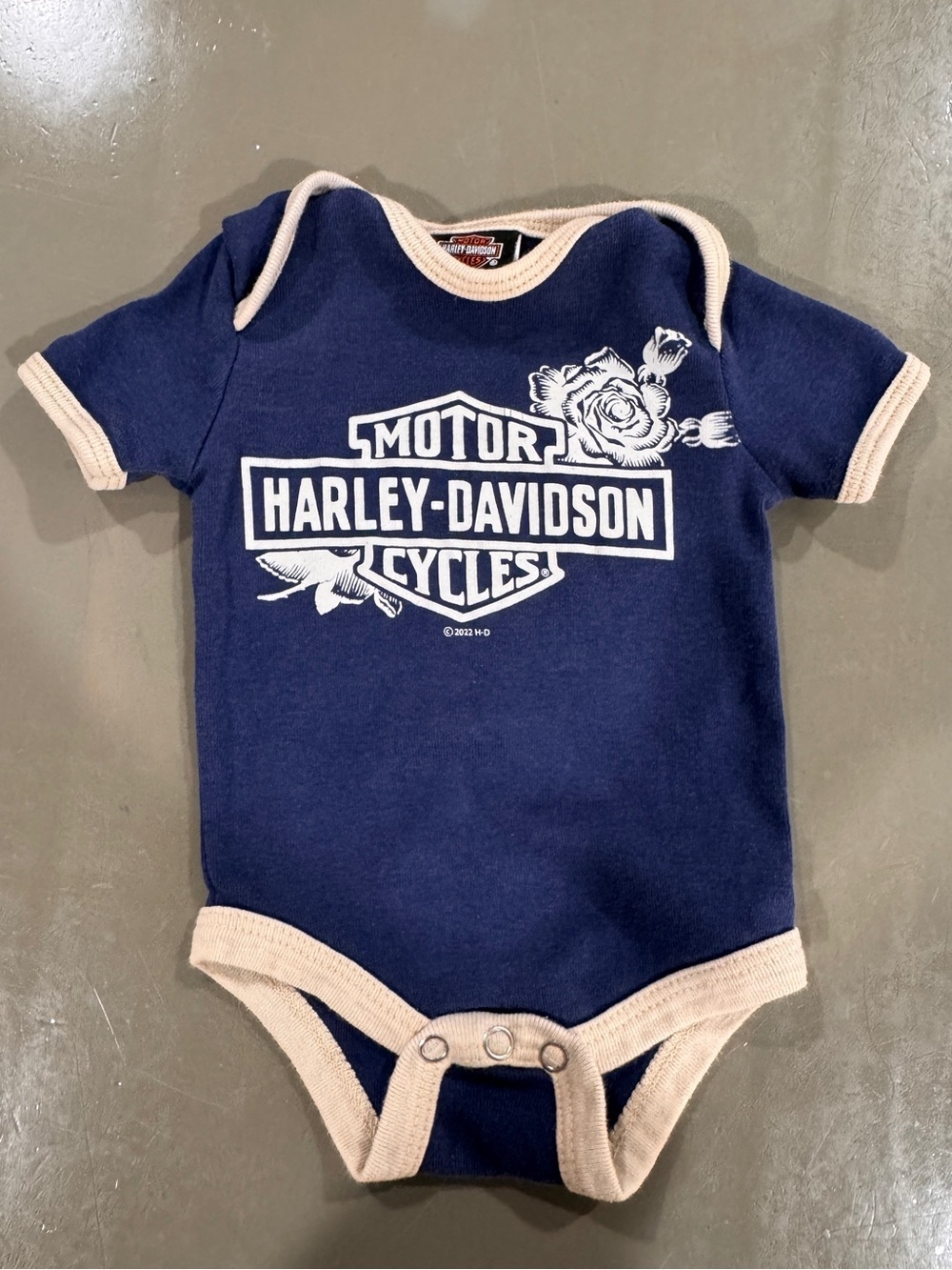 Harley Davidson Motorcycles Baby Bodysuit Navy 0-3 months Rose Flower